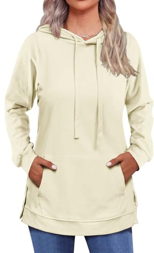 Cuptacc Hoodie Damen Pullover Mit Seitenschlitzen Damen Kapuzenpullover Mit Tasche Herbst Winter Mode Aprikose Mittel M 38-40