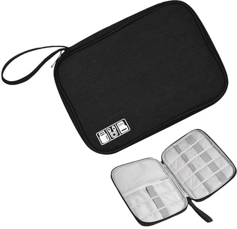FENGRUI 1PCS Electronics Accessories Organizer Bag, Portable Travel Organizer Bag,Waterproof Electronics Accessories Storage Bag for USB Cable Drive, SD Card,Charger Hard Disk (Black)