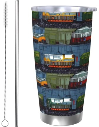 NBSKSDLK train Cars Tumbler 20oz, Stainless Steel Vacuum Insulated Coffee Tumbler with Lid and Straw, Double Wall Travel Mug for Hot/Cold, Spill-Proof Thermal Cup for Home Office Car