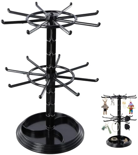 Zillary Soporte Exhibición para Llaveros, Soporte Giratorio de Exhibición de Joyas, para Joyas 2 Niveles, Redondo 2 Niveles Cadena Colgar Pendientes, Anillos, Pulseras, Relojes, Accesorios (Negro)