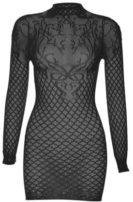DOKRIN Camisetas sin mangas para mujer,Body de manga larga con espalda descubierta y medias de rejilla