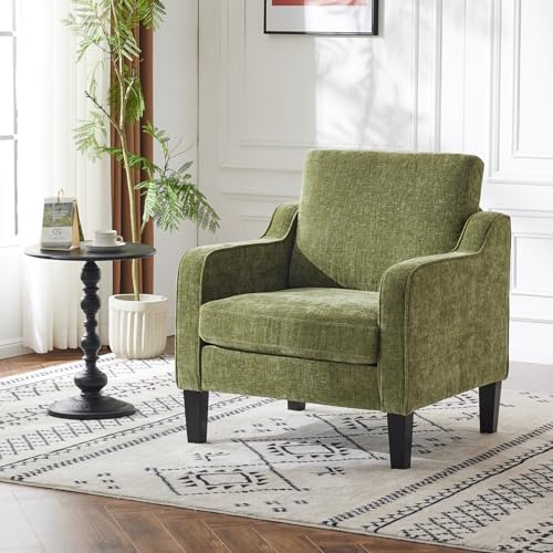 Bonnlo Armchair, Mid Century Modern Fabric Accent Chair for Living Room | Small Tub Chair with Thick Cushion, Comfortable Lounge Chair Perfect for Bedroom, Apartment, Office, Olive Green