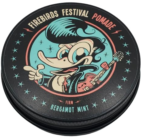 FETTKOPP POMADE - Firebirds Festival Pomade 2023 - Bergamottenminze - fester Halt - 51g Haarwachs & Haargel Alternative Barbershop Hairstyling Herrenpomade ölbasiert Made in Germany
