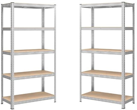sinlikon Set di 2 Scaffali in Metallo per Garage.Portante 875 KG.Scaffale Salvaspazio 5 Ripiani Regolabili, Senza Viti