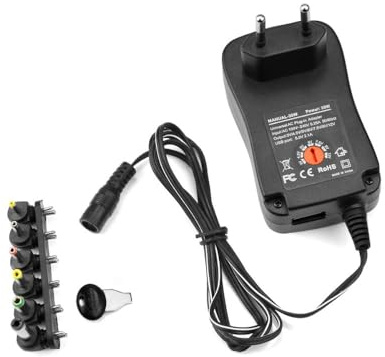 Universeller Netzadapter 30W – AC/DC-Netzteil mit 7 wählbaren Spannungen: 3V, 4.5V, 5V, 6V, 7.5V, 9V und 12V für Haushaltsgeräte [0E27]