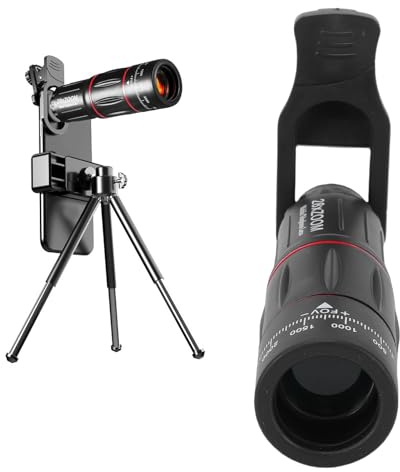 Dpofirs Handy Kamera Objektiv Set, 4 in 1 Universal Clip on Objektiv Set mit 28 fachem Tele, 0,6 fachem Weitwinkel, 20 Makro, 198° Fisheye, Verstellbarer Klemme und