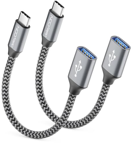 deleyCON 2X USB C auf USB Adapter 3.0 OTG Typ-C Stecker auf A Buchse - Kabel für iPhone 17/16/15, Galaxy S26/S25/S24, A56, A17, A16 Tablet, MacBook, iMac, iPad, Notebook usw