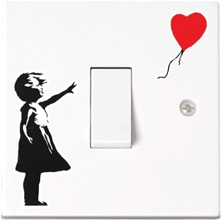 Banksy Style Girl with Balloon Light Switch Stickers. Colour or Glow-in-the-Dark. Decal Child Room Lightswitch Love Heart wall Vinyl by SuperDuperDecor® - Colour