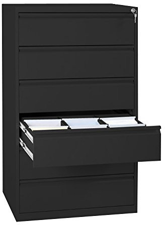 Lüllmann Karteischrank komplett montiert Karteikartenschrank DIN A5 quer dreibahnig 6 Schubladen 132x76x62cm Schwarz 565639