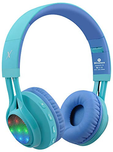 Riwbox Casques Bluetooth WT-7S sans Fil stéréo Pliable à éclairage LED de avec Micro et contrôle de Volume pour PC/iPhone/TV/iPad(Bleu et Vert)