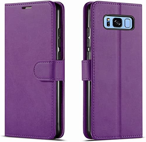 NWNK13 For Samsung Galaxy S8 Case Leather Wallet Book Flip Folio Stand View Magnetic Closure with Card Slots Cover for Samsung S8 Purple