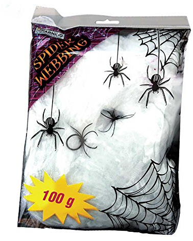 Guirca Spinnennetz mit Spinnen - Halloween Dekoration Horror Party Netz weiß eklig Deko 100g