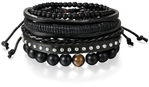 JewelryWe Schmuck Herren Damen WICKELARMBAND Serie, Retro Punk Nieten Kugel Perlen Tribal Leder Seil Armband Armreif Surfer Surferarmband, Mehrfarbig