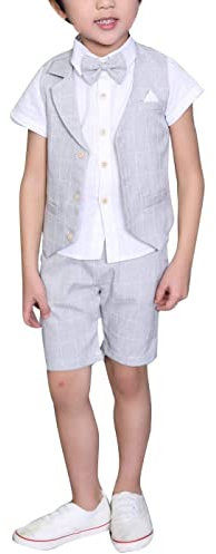 LOLANTA 4 STK Kleinkind Junge Sommerhochzeit Kinderanzug, Festliche Anzüge Westen Set für Kinder, Sommerlicher Jungen Anzug, Grau, 134-140 (Tag 140)