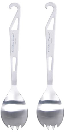 iBasingo 3 in 1 Titan Spork mit Bier Getränke Flaschenöffner Camping besteck im Freien Picknick Polierter Löffel Reiseutensilien Abendessen Teller Löffel Gabel mit Kordelzugbeutel Ti1057T