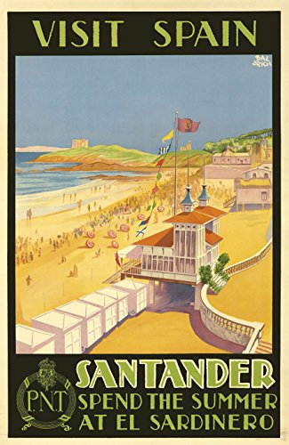 Santander Vintage-Reise-Poster, Reise-Postkarte, spanische Wandkunst, Tapas-Bardekoration, Spanien-Poster, Spanien-Druck, 30 x 40 cm (A3)