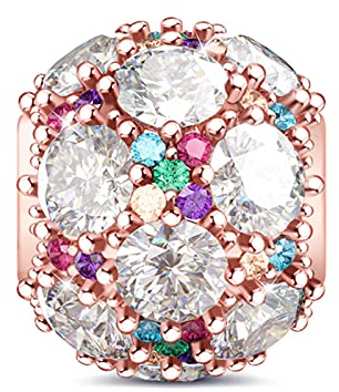 GNOCE 925 Sterling Silber Roségold Damen Rund Charm mit bunten Diamanten besetzt drückt das Gefühl von Eleganz und modischem Colour Stones Charm