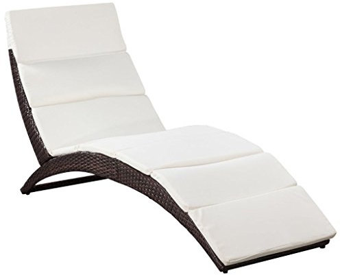 yorten Klappbare Sonnenliege mit Auflage Gartenliege Polyrattan Klappliege Camping Liege 162 x 64 x 86 cm (L x B x H) Braun