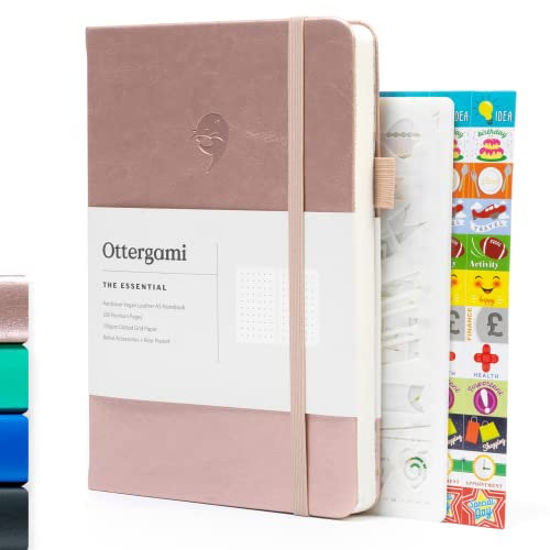 Ottergami Bullet Journal Notizbuch Gepunktet, Hochwertiges Dickes Papier mit 100 G/M², Essential A5 Dotted Bulletjournal, Punktiert Tollen Schablonen & Sticker