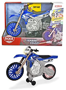Dickie Toys Yamaha YZ-Wheelie Raiders, Spielzeugmotorrad mit Motorisierung, Vorwärtsfahren & Wheeliefunktion, Motorcross-Optik, Licht & Sound, inkl. Batterien, 26 cm groß, blau