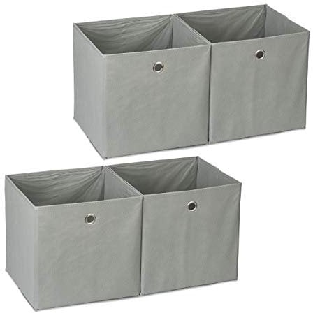 4 x Aufbewahrungsbox Stoff, quadratisch, Aufbewahrung für Regal, Stoffbox in Würfelform, HxBxT: 30 x 30 x 30 cm, grau