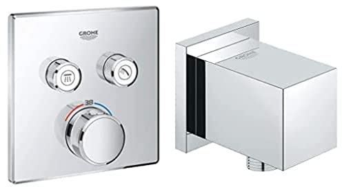GROHE 29124000 | Grohtherm SmartControl Thermostat Concealed | Square | 2 Valves & 27704000 | Euphoria Cube Shower Outlet Elbow