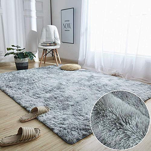 Tinyboy-hbq Teppiche Wohnzimmer Teppiche Hochflor Teppiche ​Wohnzimmerteppich Langflor Flauschig Teppiche Schlafzimmer für Wohnzimmer Esszimmer Kinderzimmer Schlafzimmer (160 * 230cm, Grau weiß)
