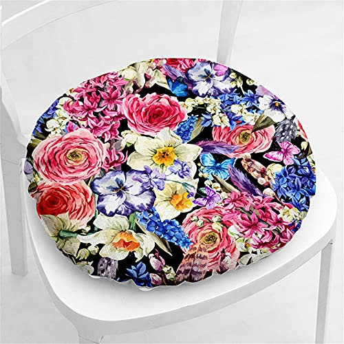 Hiseng Sitzkissen Tatami Stuhlkissen Runde Blume Druck Weiches Dickes Matratzenkissen Bodenkissen Sitzpolster für Esszimmer/Küche/Terrasse/Stuhl/Bank,40x40cm (Farbige Blumen)