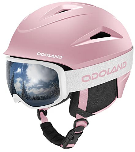 Odoland Kit di Casco Sci con Maschera, Casco Snowboard con Occhiali Sci per Uomini Donne e Giovani Unisex, Antiurto e Antivento, Set di Attrezzatura da Sci per Sport Invernali,PM