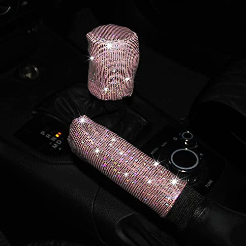 ihreesy Auto Handbremse Schaltknauf Abdeckung,Strass Diamant Kristall Handbremse Abdeckung Universal Schaltknauf Schutzhülle Auto Knob Schalthebel Schutz Auto Inneneinrichtung Zubehör,Rosa
