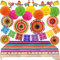 Recosis Fiesta Party Dekorationen, Mehrfarbige Tischdecken Papierfächer Pompons Dekorationen Mexikanisches Kunststoff Papel Picado Banner für Fiesta Mexikanischer Cinco de Mayo Taco-Geburtstag