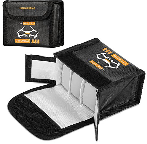 LINGHUANG Mini 3 Pro Lipo Battery Safe Bag,Fireproof Safety Charging Storage Bag for DJI Mini 4 Pro,Mini 3 Pro,Mini 3 Drone Explosion-Proof Battery Bag(for 3 Batteries,1Pcs)