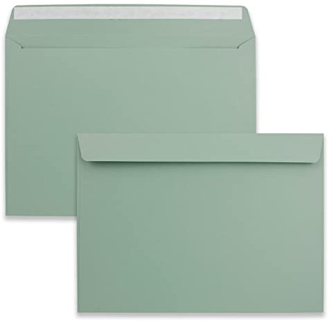 25x große XXL Briefumschläge DIN C4 in Eukalyptus (Grün) - 22,9 x 32,4 cm - Haftklebung ohne Fenster - Versandtasche für DIN A4 geeignet