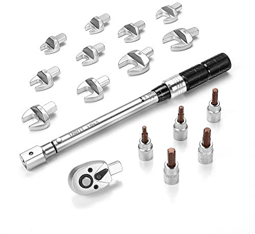 TAGVIT 17PCS Interchangeable Torque Wrench Set, 9mm x 12mm Open End, 5-45 ft.-lb/6.8-61.2 Nm, Chrome Vanadium Steel