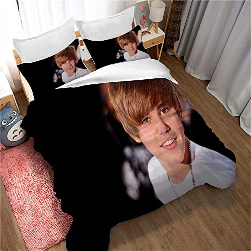 CHAOSE Justin Bieber Sänger Bettbezug | Wendbarer 2-seitiger Bettbezug Mit Passendem Kissenbezug, Blau (Bild 04,135 x 200 cm)