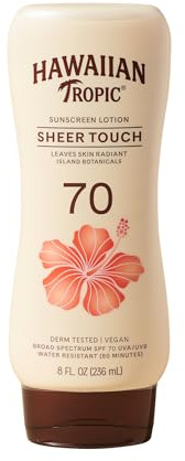 Hawaiian Tropic Sheer Touch Lotion Sunscreen SPF 70, 8 Fl Oz | Broad Spectrum, Oxybenzone Free, Sunblock Lotion, Hawaiian Tropic Sunscreen SPF 70, 8 Fl Oz