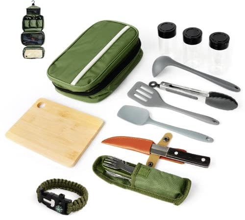 E EASTSTORM Camping Küchenhelfer Set mit Wasserdichter Tasche für Camping Kochgeschirr,Camping Geschirr,Klein und Tragbar,Geeignet für Outdoor,Wandern, Bergsteigen,Camping Set für Rucksäcke