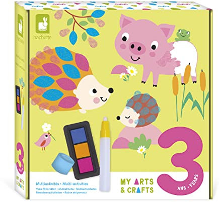 Janod - My Arts & Crafts – 3 Jahre – Kreatives Multiaktivitäts-Set – 8 Illustrationen – Kreativ-Set für Kinder – Lernen Feinmotorik und Konzentration – J07746, Mittel