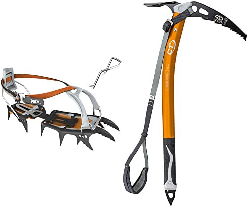 Petzl Erwachsene Verticality Steigeisen, orange/Schwarz, 36-50 & Climbing Technology Alpin Tour Plus 3i80360sqvfctst Eispickel, Gold/Schwarz, Einheitsgröße