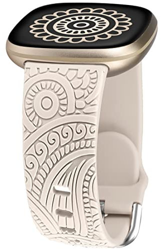 TOYOUTHS Floral Gravierte Armband kompatibel mit Fitbit Versa 4/Versa 3/Sense 2/Sense Armband, Sport Solo Loop Silikon Boho Blume Fancy Cute Armbänder für Damen Herren, Polarstern