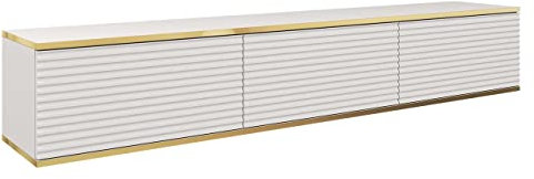 Mirjan24 TV Lowboard Orenate MDF 175, Griffloses Öffnungssystem, 3 Klappe/Tür, TV Board Sideboard, Unterschrank, Fernsehschrank, TV Tisch, Fernsehtisch (Weiß/Weiß + Gold)