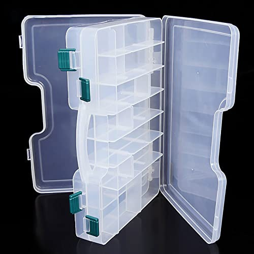 Boîte de rangement plastique pour leurre de pêche, double face boîte de pêche, boite à appat peche, boîte à mouches pour leurres de pêche à la mouche, appât, truite, mouches, 29x19x5,8 cm(Blanc)