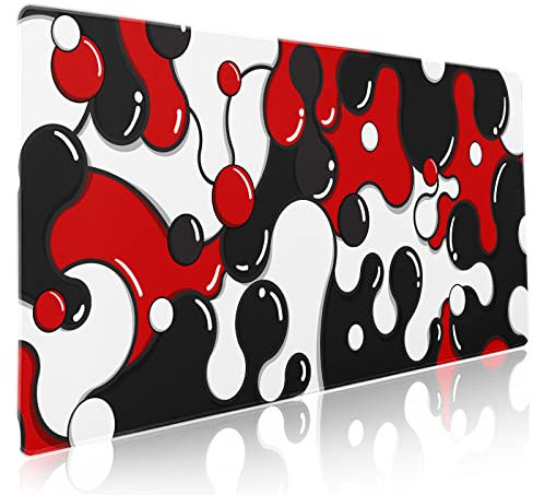 aportt Grand tapis de souris pour gaming motif anime géométrique japonais, dos antidérapant en caoutchouc et bords cousus, rouge/noir, taille XXL, 90 x 40 cm