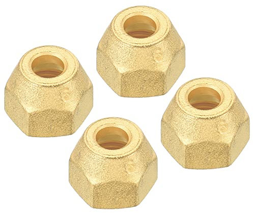 PATIKIL 1/4 SAE Rosca Latón Tapa Acampanada, 4 Paquete 45 Grado Abocinado Tubo Conexión Tuerca Hidráulica Tubería Conexión para Aire Acondicionado Agua Gas Línea, Mate Superficie