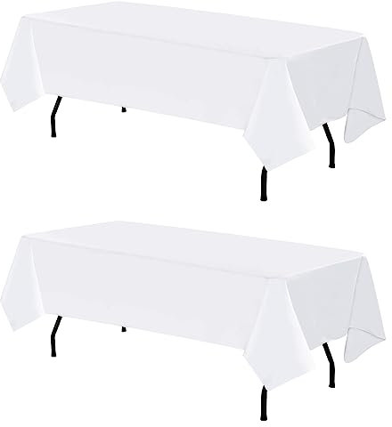 2er-Pack rechteckige weiße Polyester-Tischdecken, 153 x 320 cm, für große rechteckige Tische, Polyester-Tischdecken, waschbare Tischdecken für Hochzeit, Empfang, Party, Geburtstag usw.