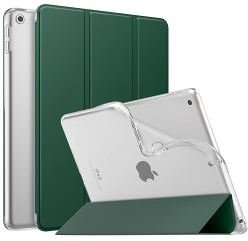 MoKo Hülle Kompatibel mit Neu iPad 9./8./7. Generation (2021/2020/2019), iPad 10,2 Zoll Hülle mit Ständer, TPU Transluzent Matt Rückseite Cover mit Auto Schlaf/Aufwach Funktion, Pinienwald Grün