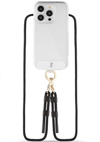 Just Elegance kompatibel mit iPhone 14 Pro Max -Handyhülle 2024 Design mit Band - Schutzhülle mit Abnehmbarer Kordel (Transparent/Clear)