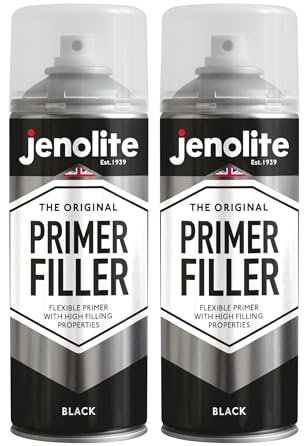JENOLITE Primer Filler Spray Paint | BLACK | High Fill Multi-Surface Primer Paint | Fills Small Dents & Scratches | Perfect For Car Bodywork, 3D Printer Models & More | 2 x 400ml