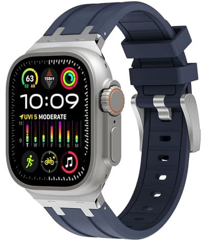 Shesyuki Sport Bracelet en silicone compatible avec Apple Watch Ultra 2 / Ultra 49mm 45mm 44mm 42mm pour hommes, iWatch Ultra/Ultra 2 SE Series 9 8 7 6 5 4(Silver Adapter-Blue)