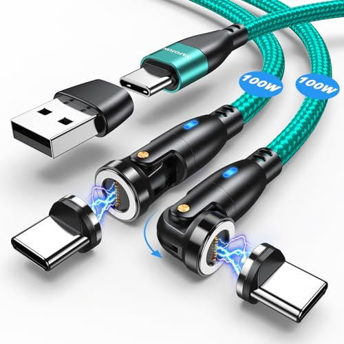 VAFOTON USB C Magnet Ladekabel 100W (2Pack, 1.8m/1m), 9Pins Schnellladung, USB C/A auf Typ C Datenkabel, 5A Magnetisch für Galaxy S23/Tablet/Laptop/MaBook Grün